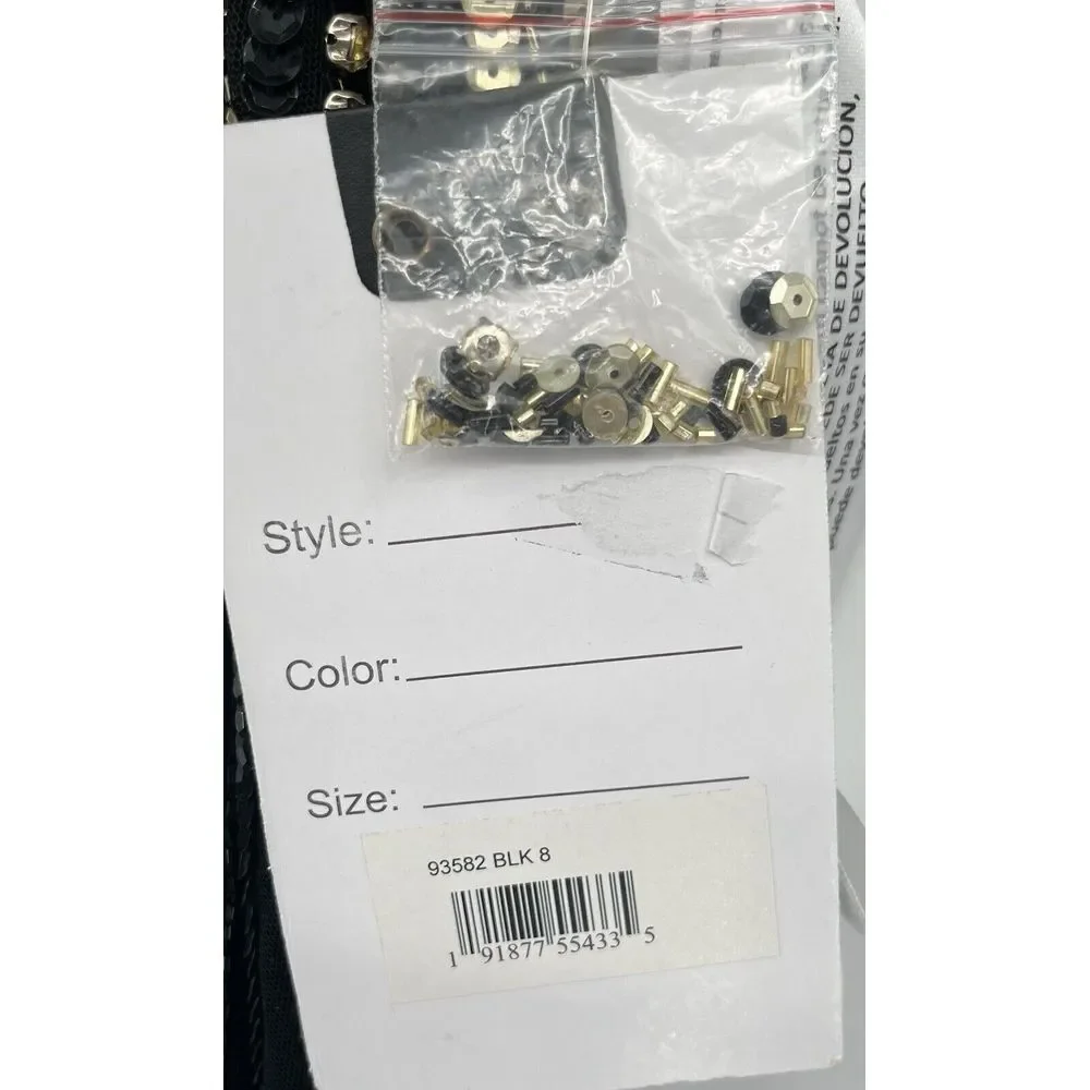 Mac Duggal 93582‎ Flare Sleeve Embellished Dress Black Gold Cap Sleeve - flaws - Picture 11 of 11